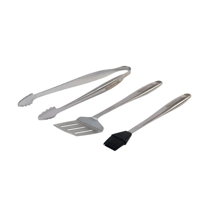 Big Green Egg rozsdamentes grill szett, 3 részes, spatula, csipesz, ecsetetelő