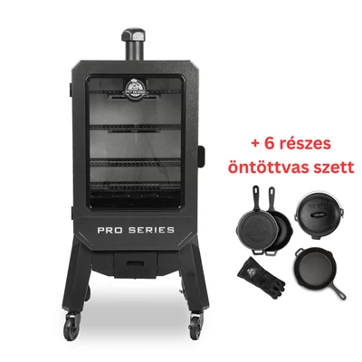 Pit Boss PRO V4P vertikális pellet szmóker, wifi + 6 részes öntöttvas edénykészlet